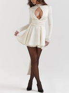 Halter Neck Puff Sleeve Open Back Bow Satin Mini Dress