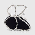 Black Satin Clutch Bag with Asymmetric Butterfly Rhinestone Design
