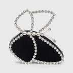 Black Satin Clutch Bag with Asymmetric Butterfly Rhinestone Design