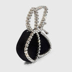 Black Satin Clutch Bag with Asymmetric Butterfly Rhinestone Design