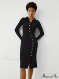 Asymmetric Button Down Long Modern Sleeve Midi Sweater Dress