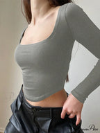 Sleek Slim-Fit Square Neck Knit Top