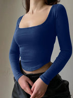 Sleek Slim-Fit Square Neck Knit Top