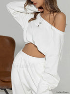 Asymmetrical Off Shoulder Solid Sweatshirt