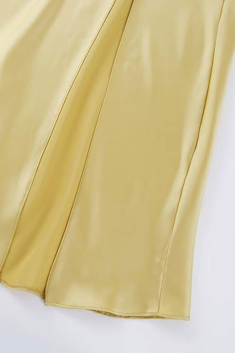 One Shoulder Spaghetti Strap Satin Thigh Slit Maxi Dress