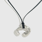 Rhodium Plated Asymmetrical Cuff Extra Long Leather Necklace