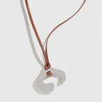 Rhodium Plated Asymmetrical Cuff Extra Long Leather Necklace