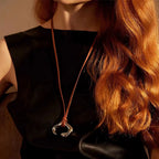 Rhodium Plated Asymmetrical Cuff Extra Long Leather Necklace