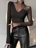 Asymmetrical Sheer Mesh Panel T-Shirt