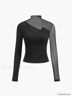 Asymmetrical Sheer Mesh Panel T-Shirt