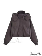 Autumn Chic Stand Collar Hooded Long Sleeves Zipper Pocket Crop Warm Stylish Coat