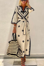Autumn Fragrant Hemp A-line Boho Dress