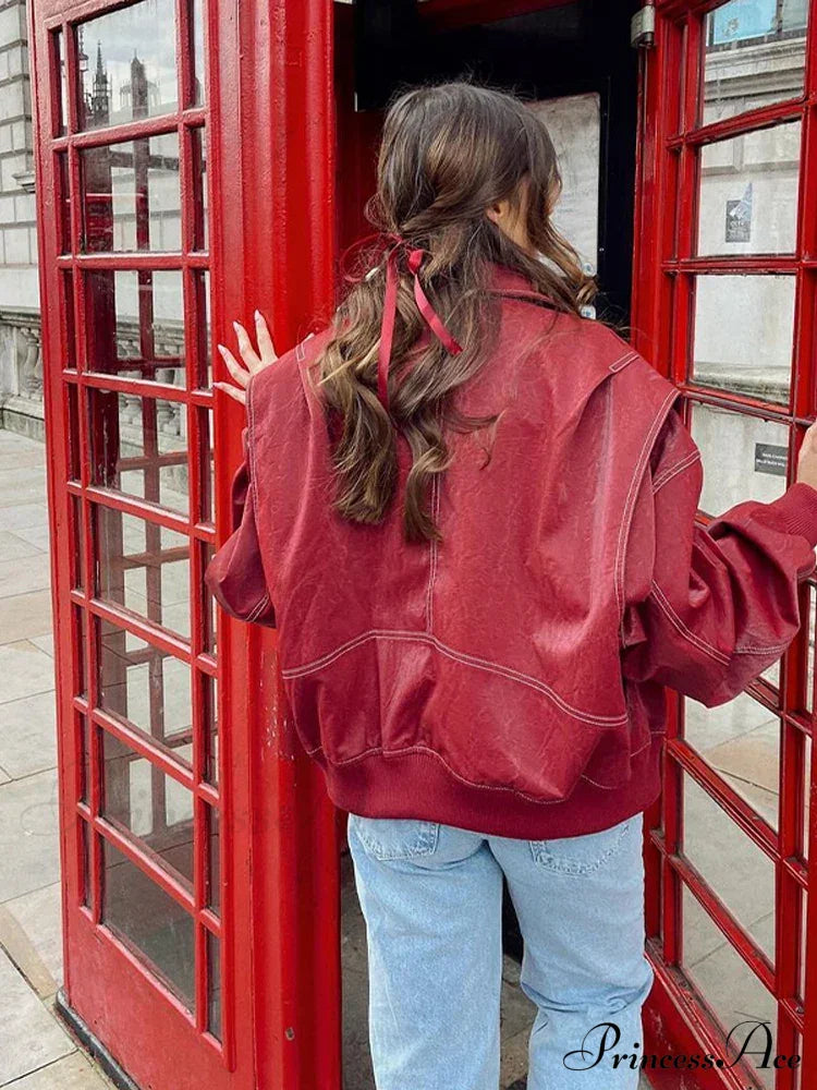 Autumn Leather Oversize Long Sleeve Turn-down Collar Fashion Casual Jacket