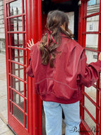 Autumn Leather Oversize Long Sleeve Turn-down Collar Fashion Casual Jacket