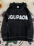 Autumn Letter Print Loose Fleece Hoodie