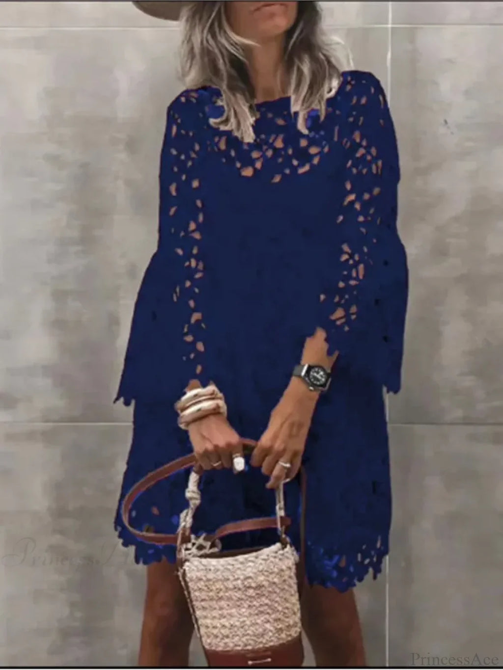 Autumn Solid Color Lace Hollow Floral Casual Floral Dress