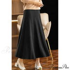 Autumn Winter A-Line Elastic High Waist Knitted Pleated Over Knee Skirt