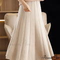 Autumn Winter A-Line Elastic High Waist Knitted Pleated Over Knee Skirt