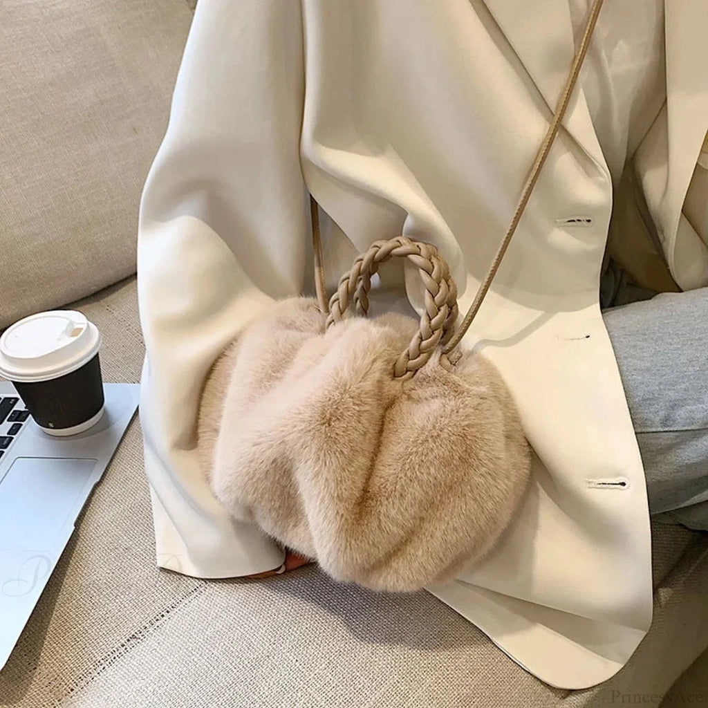 Autumn Winter Faux Fur Pleated Fashion Crossbody Shoulder Handbag