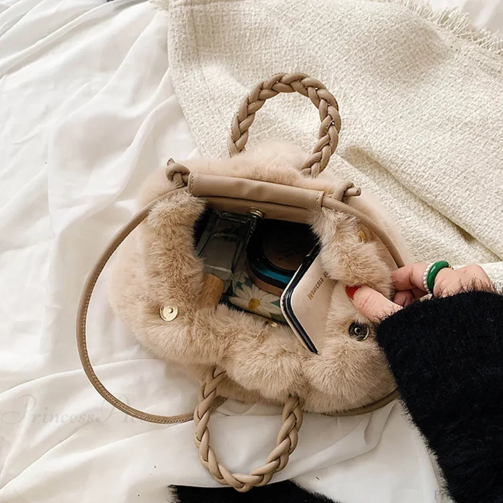 Autumn Winter Faux Fur Pleated Fashion Crossbody Shoulder Handbag