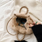 Autumn Winter Faux Fur Pleated Fashion Crossbody Shoulder Handbag