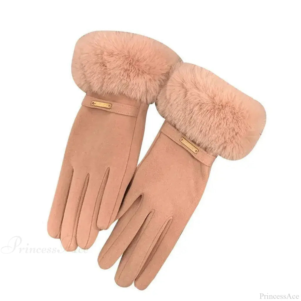 Autumn Winter Furry Warm Full Finger Outdoor Sport Cycling GlovesCute Furry Warm Full Finger Outdoor Sport Cycling Gloves