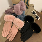 Autumn Winter Furry Warm Full Finger Outdoor Sport Cycling GlovesCute Furry Warm Full Finger Outdoor Sport Cycling Gloves