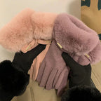 Autumn Winter Furry Warm Full Finger Outdoor Sport Cycling GlovesCute Furry Warm Full Finger Outdoor Sport Cycling Gloves
