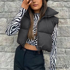 Autumn Winter Short Cotton Down Vest Stand-up Collar Warm Quilted Outdoor Travel Jacket Coat