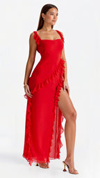 Katherine Minimalist Dress Maxi with Ruffles Elevated Occasion Wear
