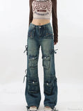 Azure Medieval Y2K Cargo Broad-Leg Trouser