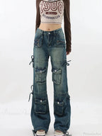 Azure Medieval Y2K Cargo Broad-Leg Trouser