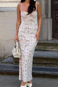 Floral Lace Corset Bustier Spaghetti Strap Column Maxi Dress