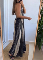 Printed halterneck backless dress