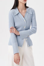 Stretch Ribbed Collared Knit Top