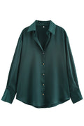 Solid Color Silk Satin Texture Single-breasted Long-sleeved Loose Shirt