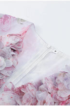 Floral Print Puff Sleeve Deep V-Neck Keyhole Cut Out Ruffle Hem Mini Dress