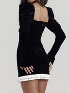 Velvet Square Neck Puff Sleeve Mini Dress