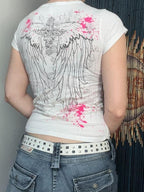 Gothic Print Splash Ink Design Short Sleeve Tee