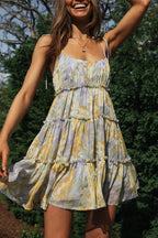 Floral Print Tie Shoulder Tiered Ruffle Babydoll Mini Dress