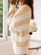 Casual Rib Stripe Baggy Knit Sweater