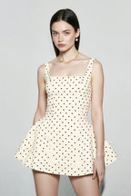 Polka Dot Square Neck Wide Strap Pocket Skater Mini Dress