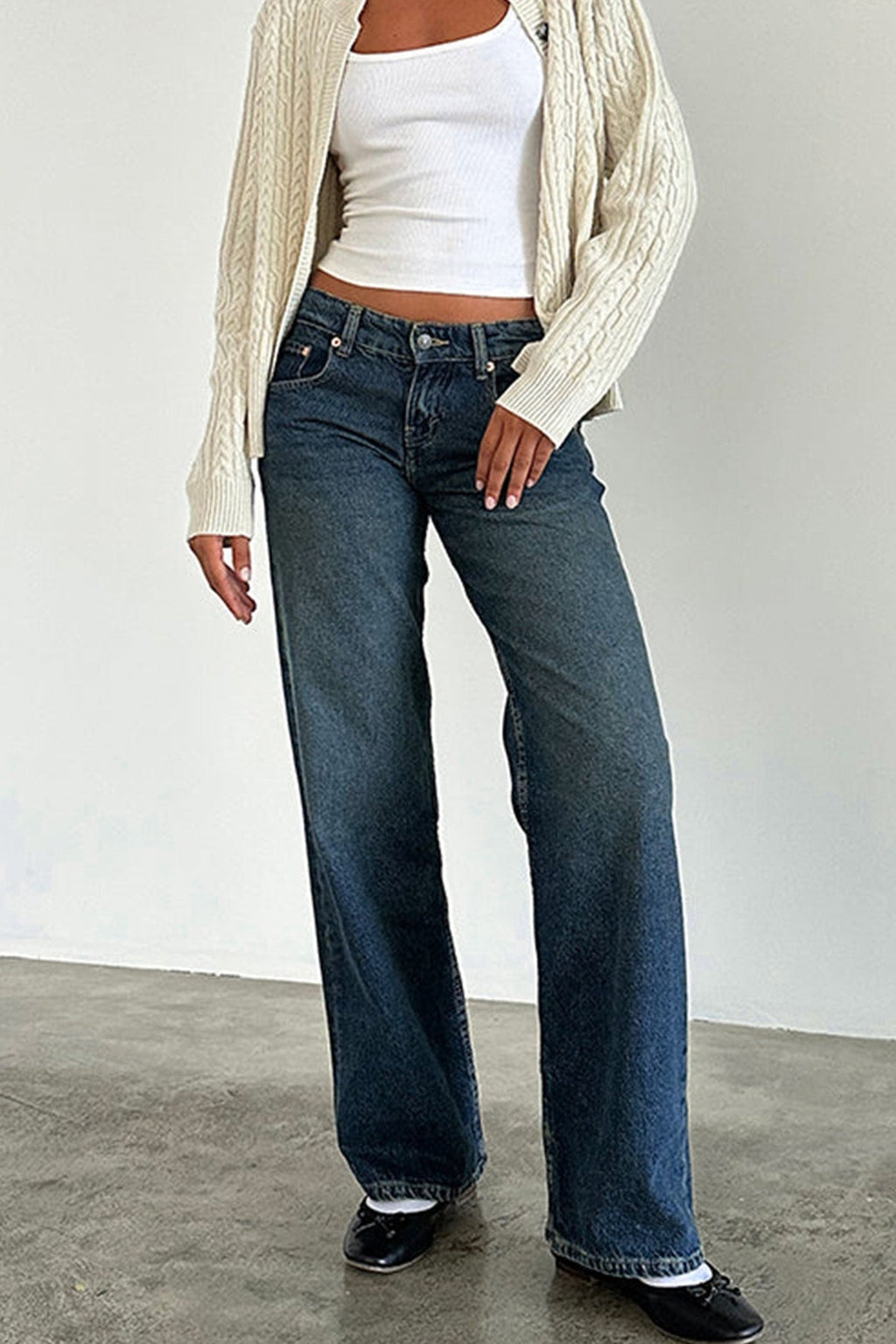 Vintage Washed Stretchy Straight Leg Jeans