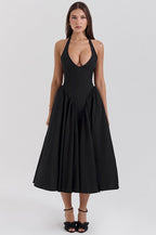 Black Halter Backless Tie Dress