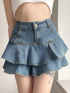 Vintage Peplum High Rise Tiered Denim Mini Skirt