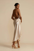 Satin Slit Backless Dress