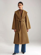 Wool Cashmere Blend Coat White Wide Lapel Double-Faced Belted Winter Outerwear For Women 2026