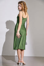 Cowl Neck Spaghetti Strap Satin Slip Midi Dress