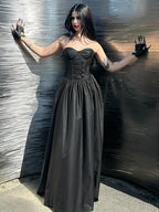 Strapless Buckle Corset Bodice Pleated Maxi Dress