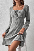 Blue Zone Planet | Ribbed Tied Square Neck Long Sleeve Mini Dress